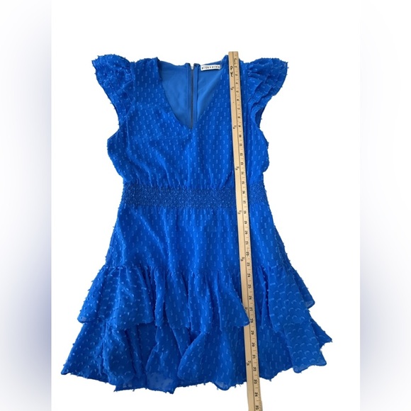 Alice + Olivia Vibrant Blue Mini Dress with Ruffle Sleeves - Picture 7 of 7